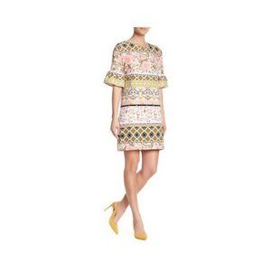 Nicole Miller Studio Floral Blush Shift Bell Sleeve Multi Color Dress Size 16